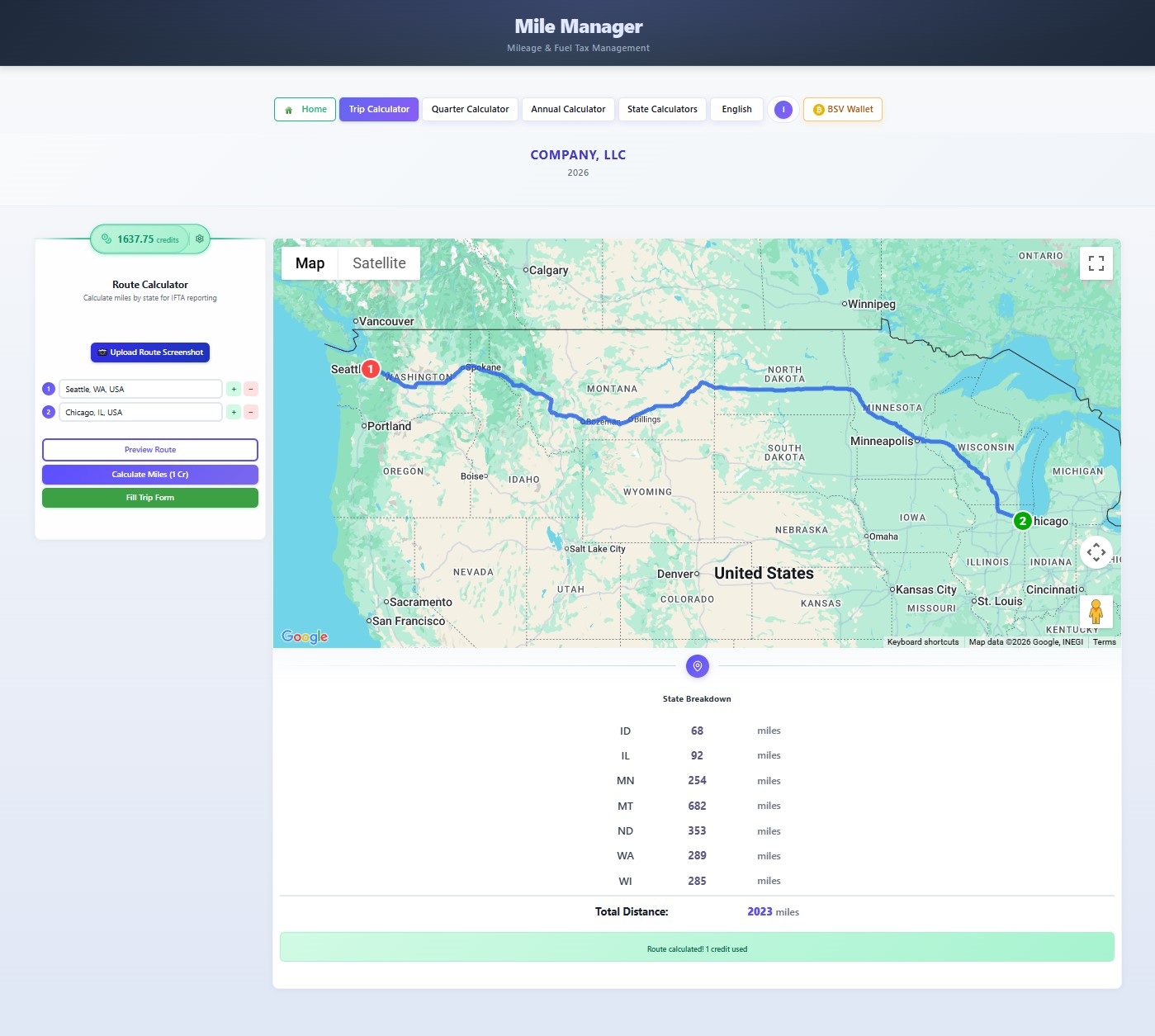 Route Calculator - See miles per state instantly